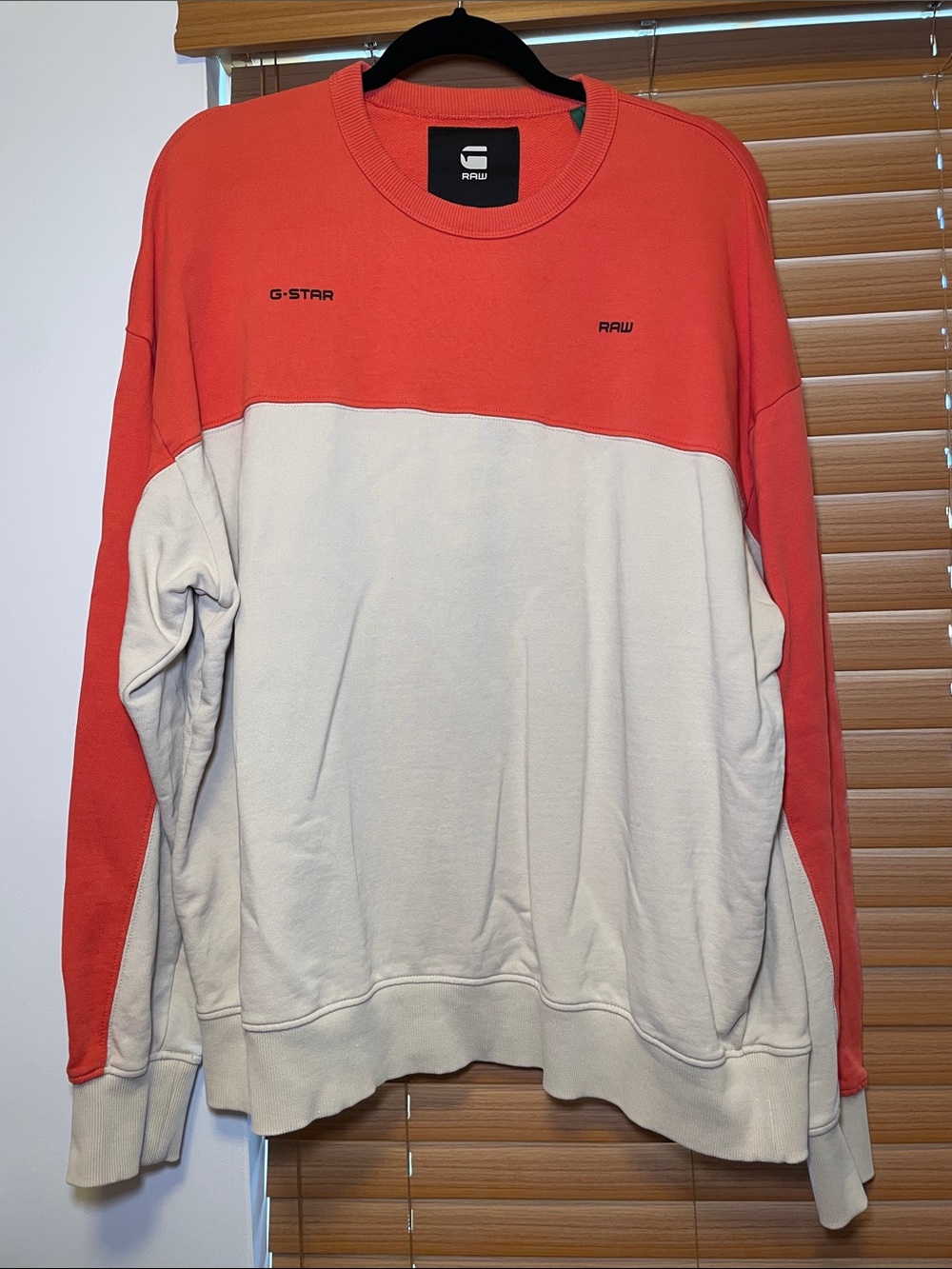 G-Star Men’s Coral and Cream Colorblocked Crewneck Sweatshirt